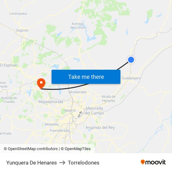 Yunquera De Henares to Torrelodones map