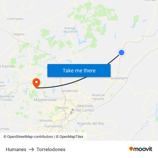 Humanes to Torrelodones map