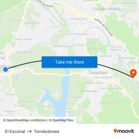 El Escorial to Torrelodones map