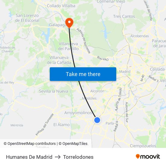 Humanes De Madrid to Torrelodones map