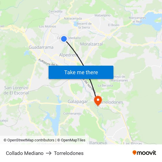 Collado Mediano to Torrelodones map