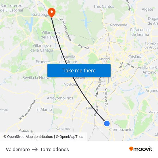 Valdemoro to Torrelodones map