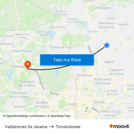 Valdetorres De Jarama to Torrelodones map