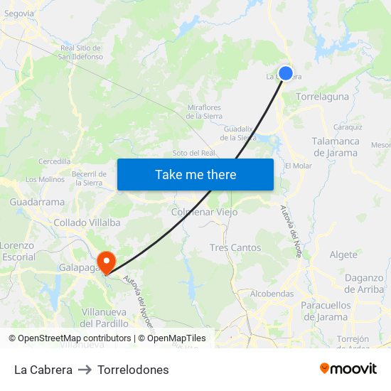 La Cabrera to Torrelodones map