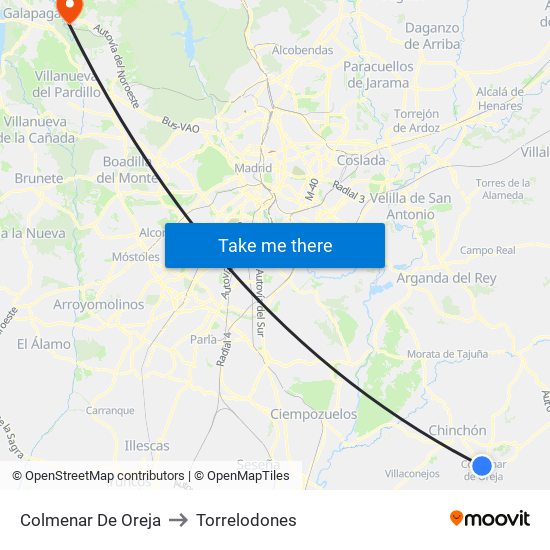 Colmenar De Oreja to Torrelodones map