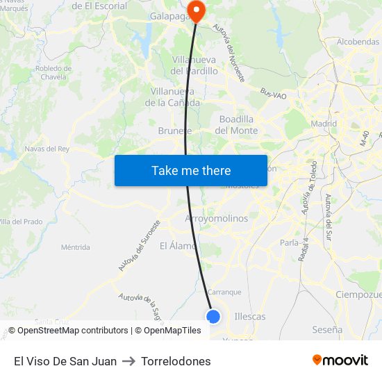 El Viso De San Juan to Torrelodones map