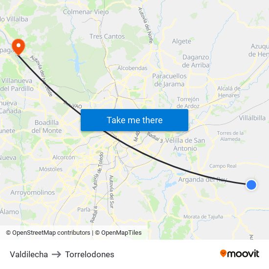 Valdilecha to Torrelodones map