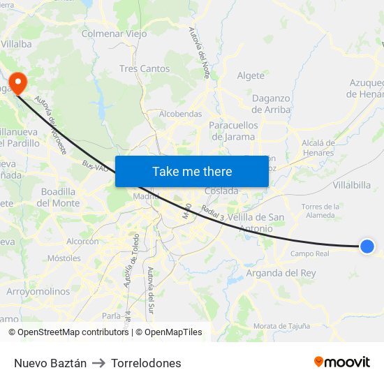 Nuevo Baztán to Torrelodones map