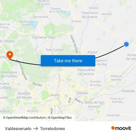 Valdeaveruelo to Torrelodones map