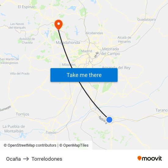 Ocaña to Torrelodones map