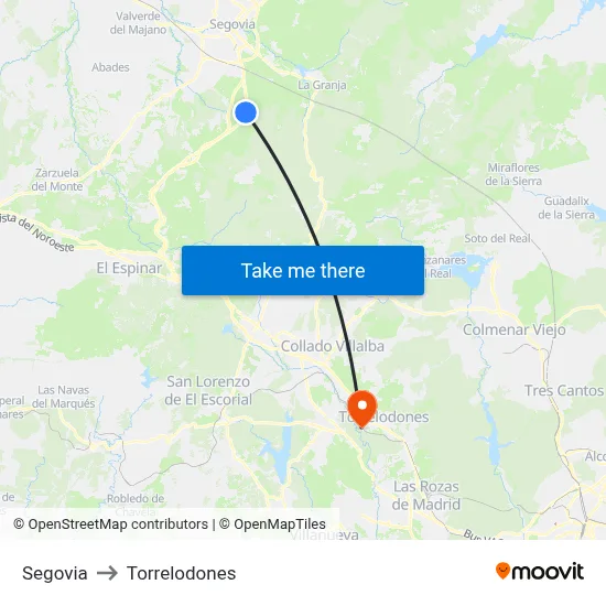 Segovia to Torrelodones map