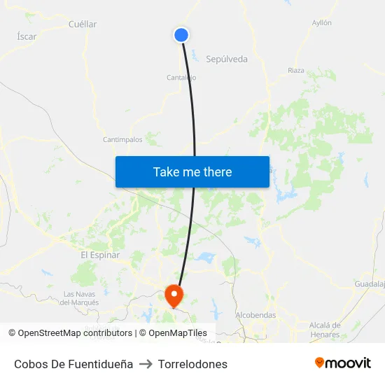 Cobos De Fuentidueña to Torrelodones map