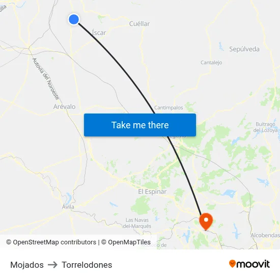Mojados to Torrelodones map