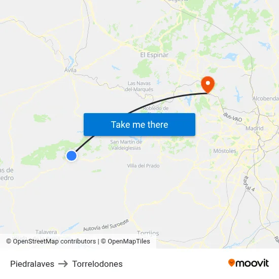 Piedralaves to Torrelodones map