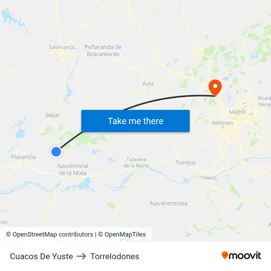 Cuacos De Yuste to Torrelodones map