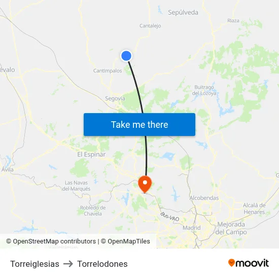 Torreiglesias to Torrelodones map