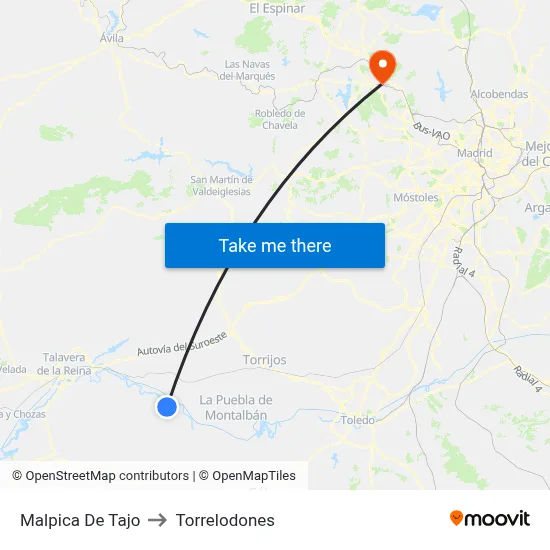 Malpica De Tajo to Torrelodones map
