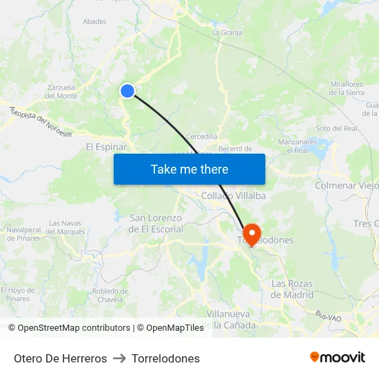 Otero De Herreros to Torrelodones map