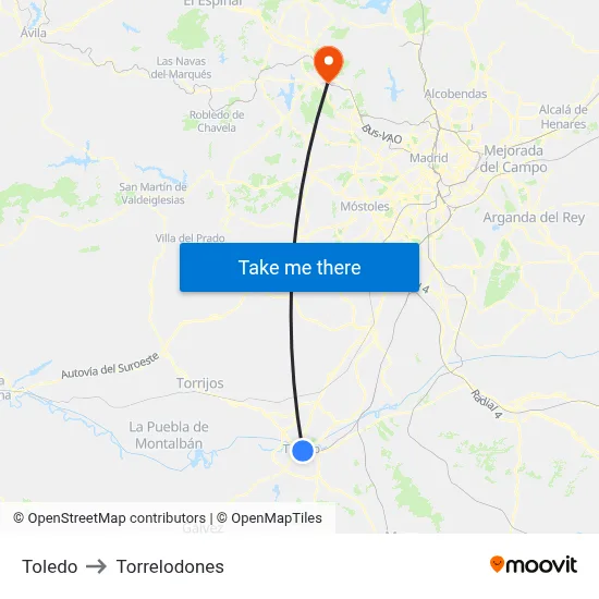 Toledo to Torrelodones map