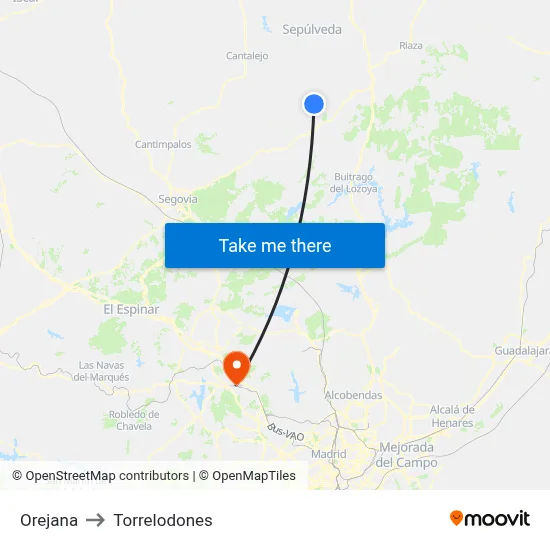 Orejana to Torrelodones map