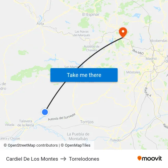 Cardiel De Los Montes to Torrelodones map