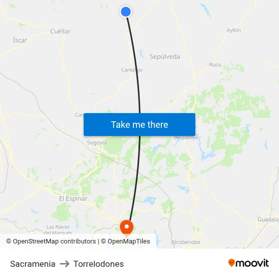 Sacramenia to Torrelodones map