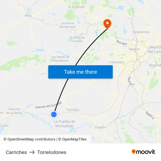Carriches to Torrelodones map