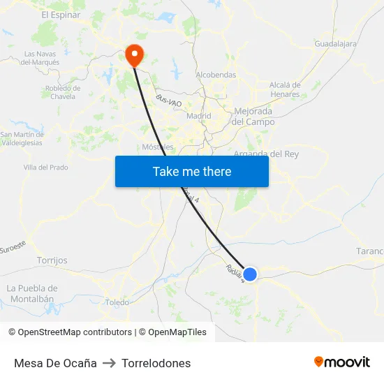 Mesa De Ocaña to Torrelodones map