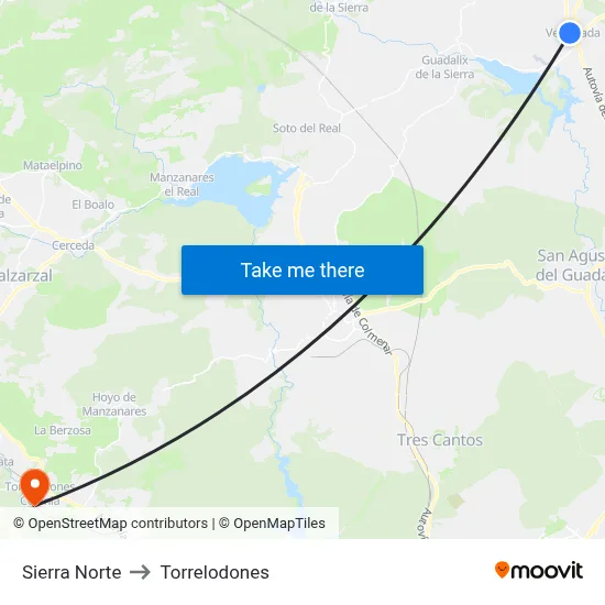 Sierra Norte to Torrelodones map