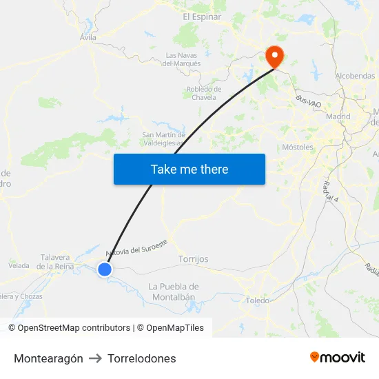 Montearagón to Torrelodones map