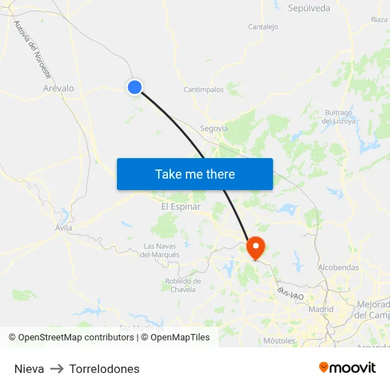 Nieva to Torrelodones map
