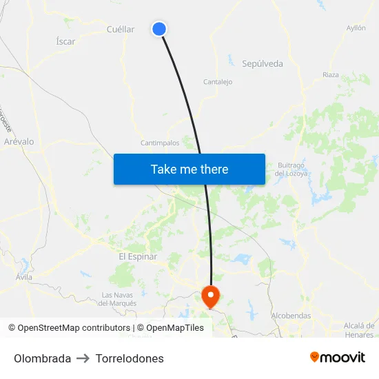 Olombrada to Torrelodones map