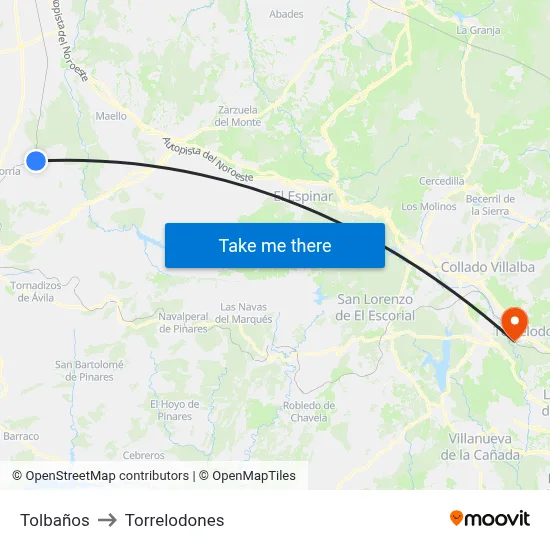 Tolbaños to Torrelodones map