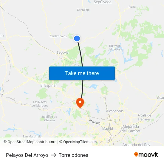 Pelayos Del Arroyo to Torrelodones map