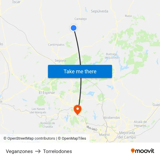 Veganzones to Torrelodones map