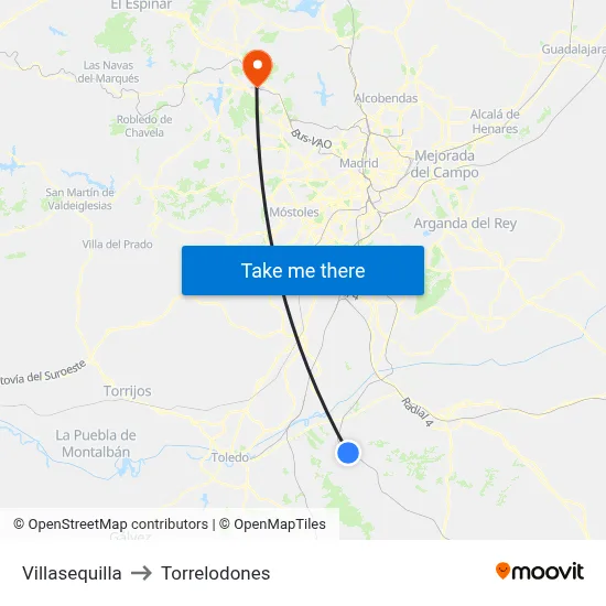 Villasequilla to Torrelodones map