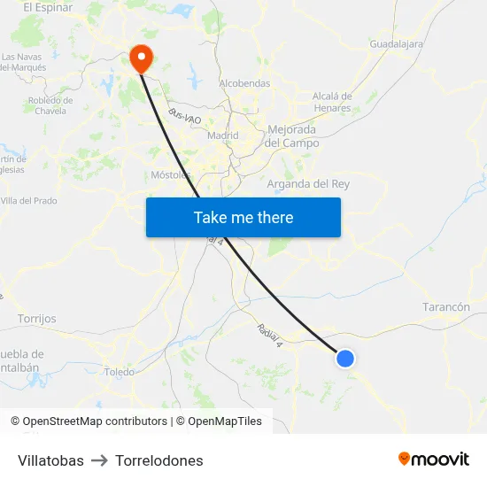 Villatobas to Torrelodones map