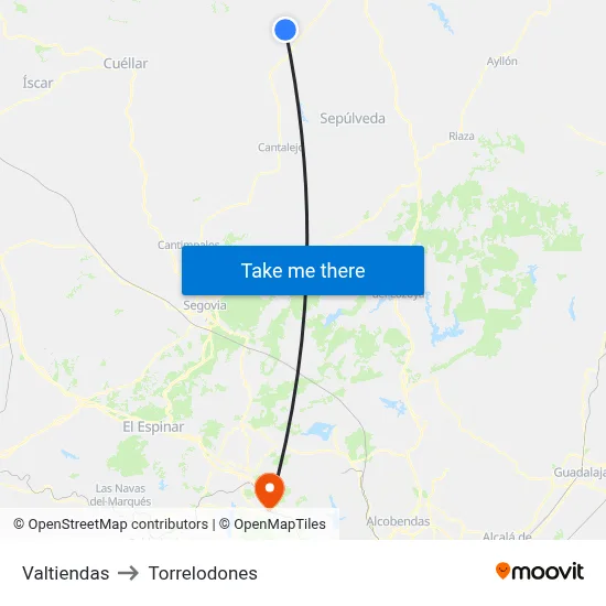 Valtiendas to Torrelodones map
