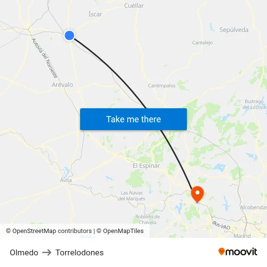 Olmedo to Torrelodones map