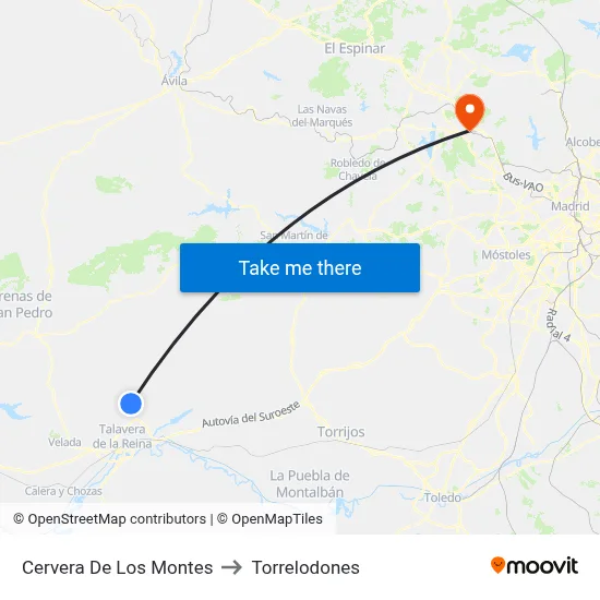 Cervera De Los Montes to Torrelodones map