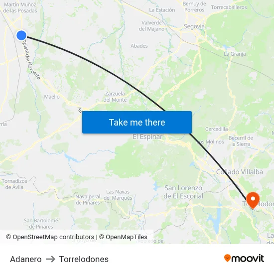 Adanero to Torrelodones map