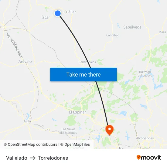 Vallelado to Torrelodones map