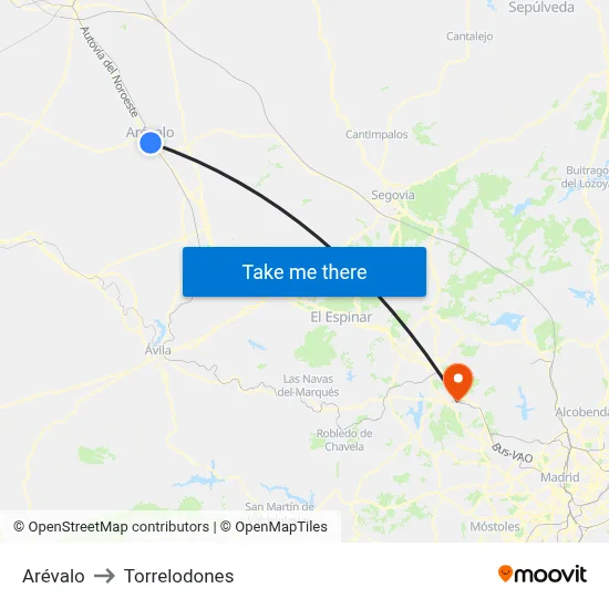 Arévalo to Torrelodones map