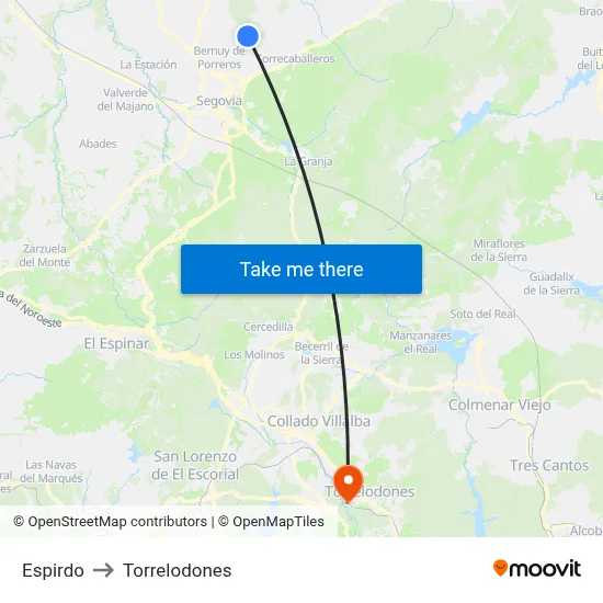 Espirdo to Torrelodones map