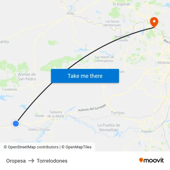 Oropesa to Torrelodones map