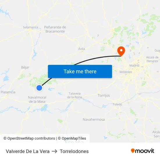 Valverde De La Vera to Torrelodones map