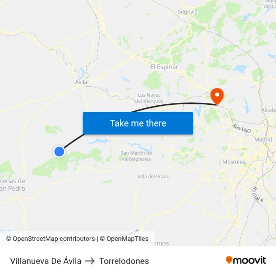 Villanueva De Ávila to Torrelodones map