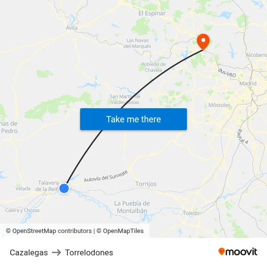 Cazalegas to Torrelodones map