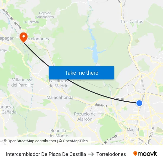 Intercambiador De Plaza De Castilla to Torrelodones map