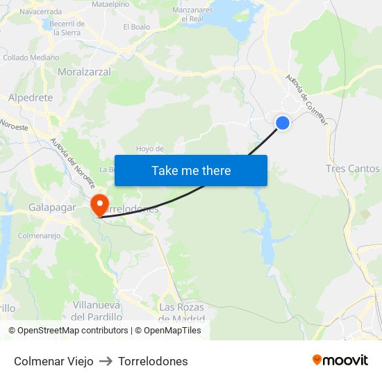 Colmenar Viejo to Torrelodones map